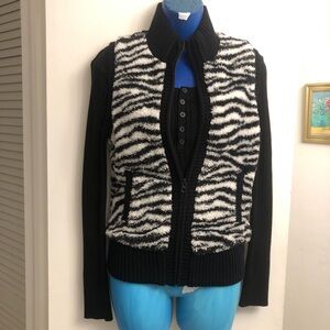 Vintage Bongo fur zebra sweater vest and knit Henley long sleeve top 2pc set